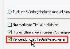 Die Schaltfläche "Verwendung als Festplatte aktivieren"